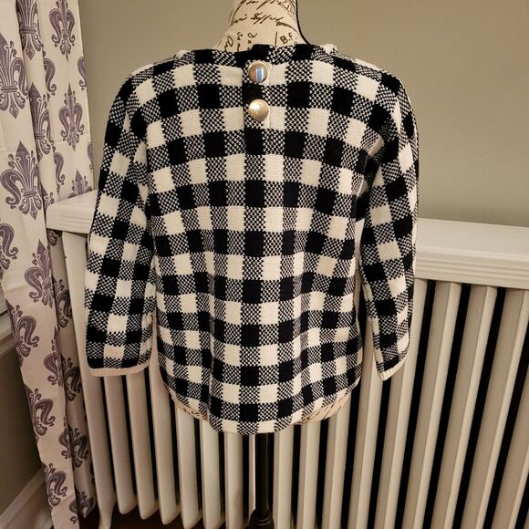 Maje Black & White Buffalo Check/Gingham/Plaid Cropped Sweater, Sz 2/US M - Picture 4 of 11